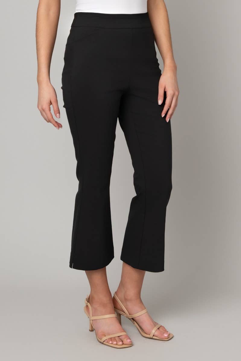 Black Pull On Cropped Flare Pant