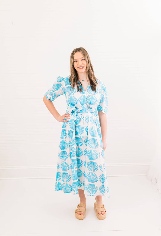 Sanibel Aqua Shell Grace Scalloped Dress