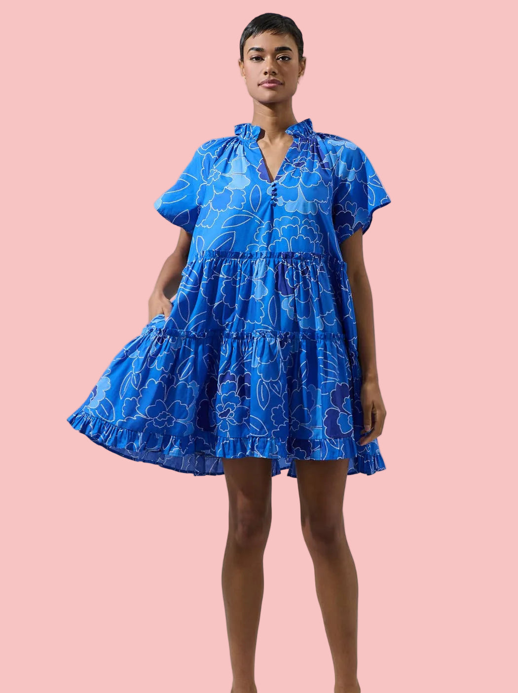 Maris Cobalt Floral Pallas Poplin Tiered Mini Dress