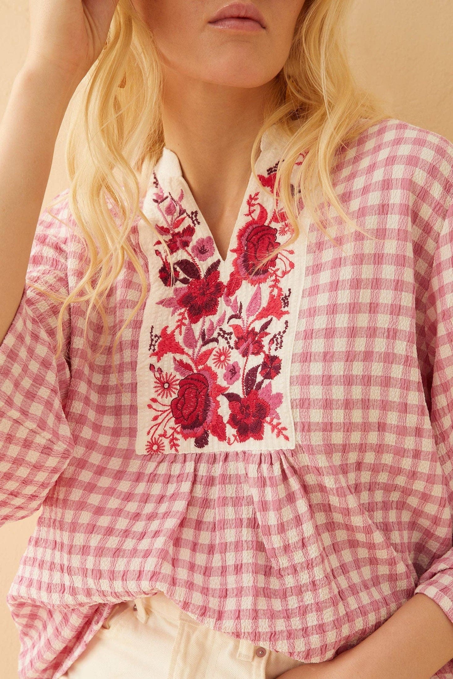 Strawberry Pink Embroidered Top