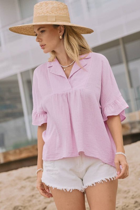 Lt Lilac Cotton Gauze Oversized Short Sleeve Top