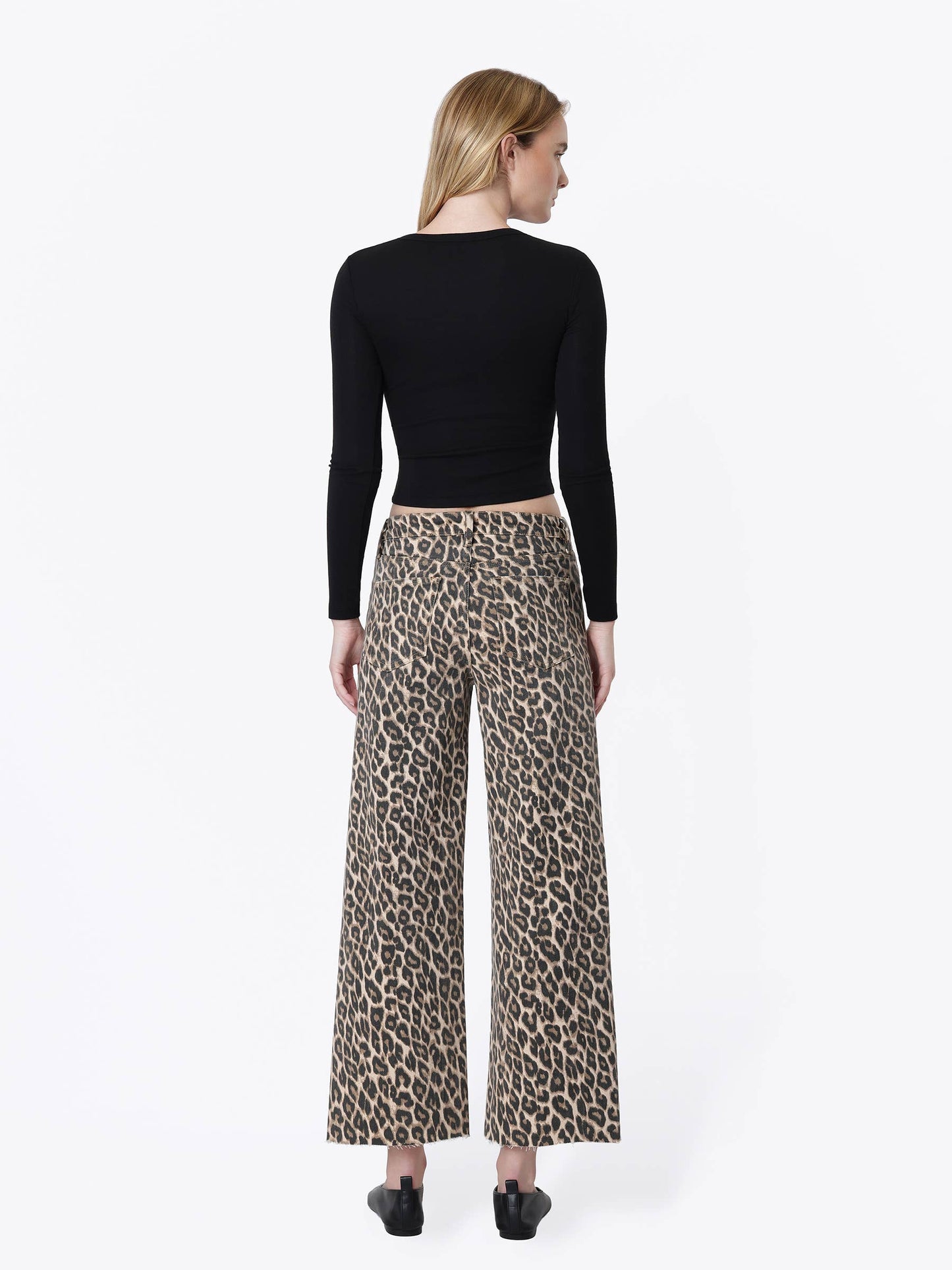 High Rise Animal Print Crop Wide Leg Jeans