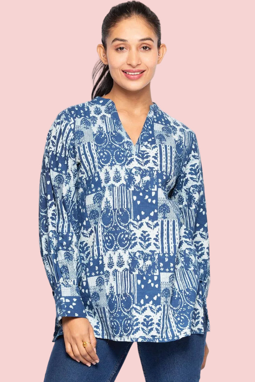 Navy Jaya Block Print Tunic