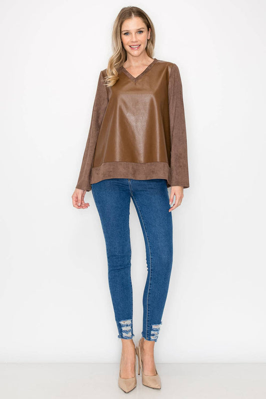Annabelle Brown Suede Top with Leather
