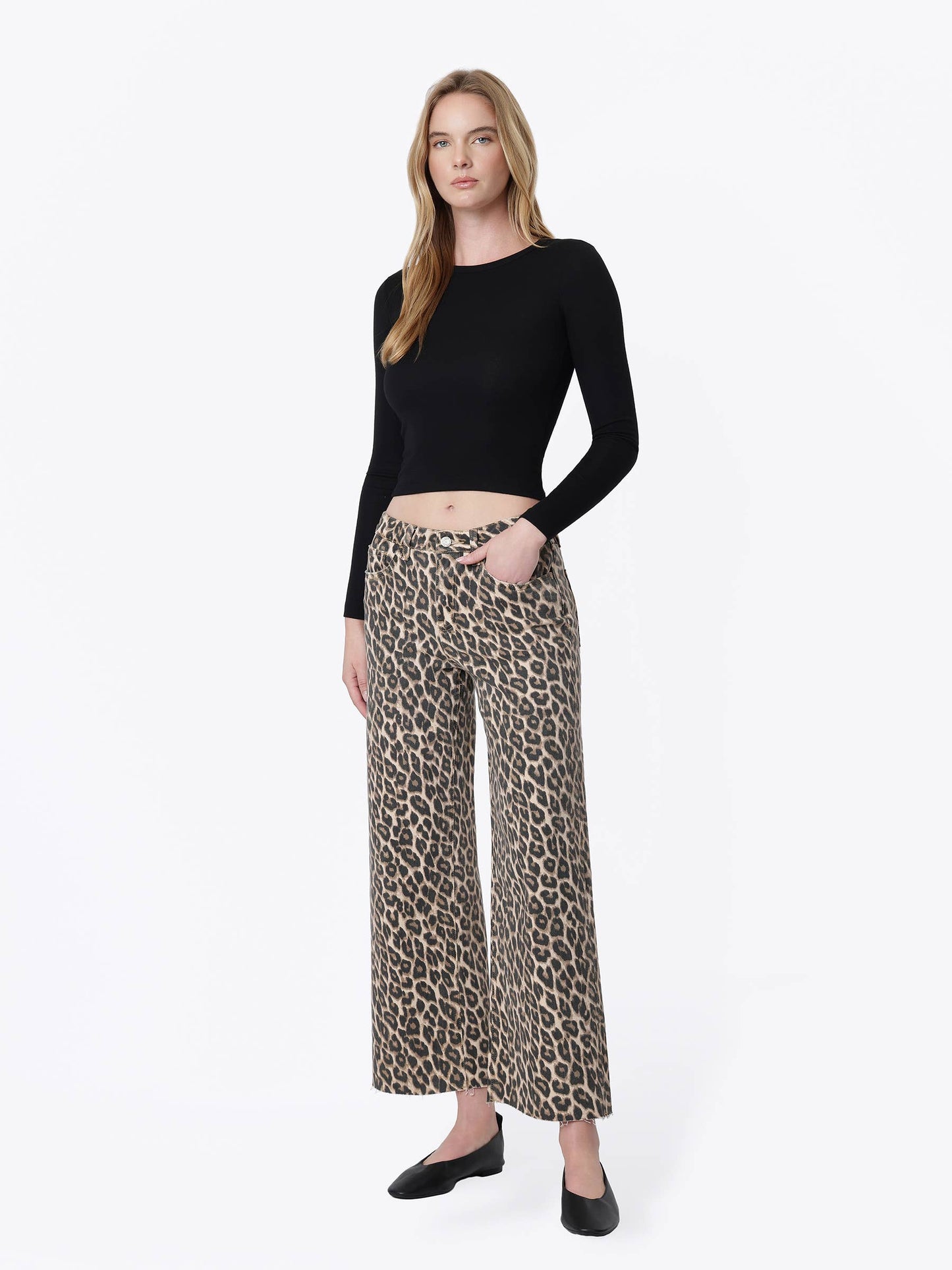 High Rise Animal Print Crop Wide Leg Jeans