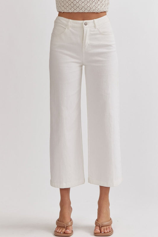 Off White High Waist Wide Leg Crop Pant