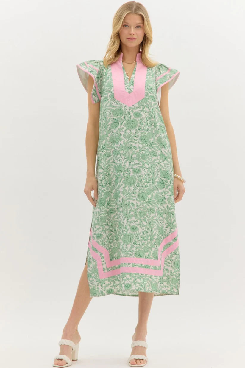 Green Floral Midi Dress