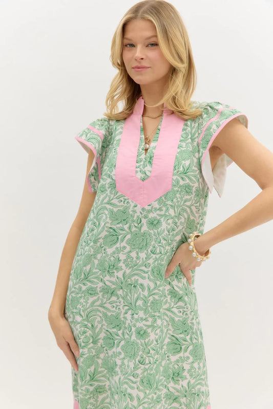 Green Floral Midi Dress