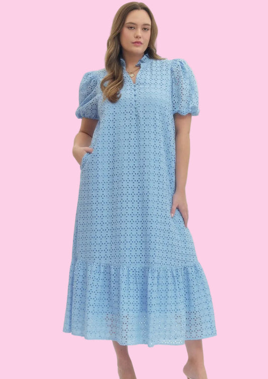 Dreamy Eyelet Light Blue Midi