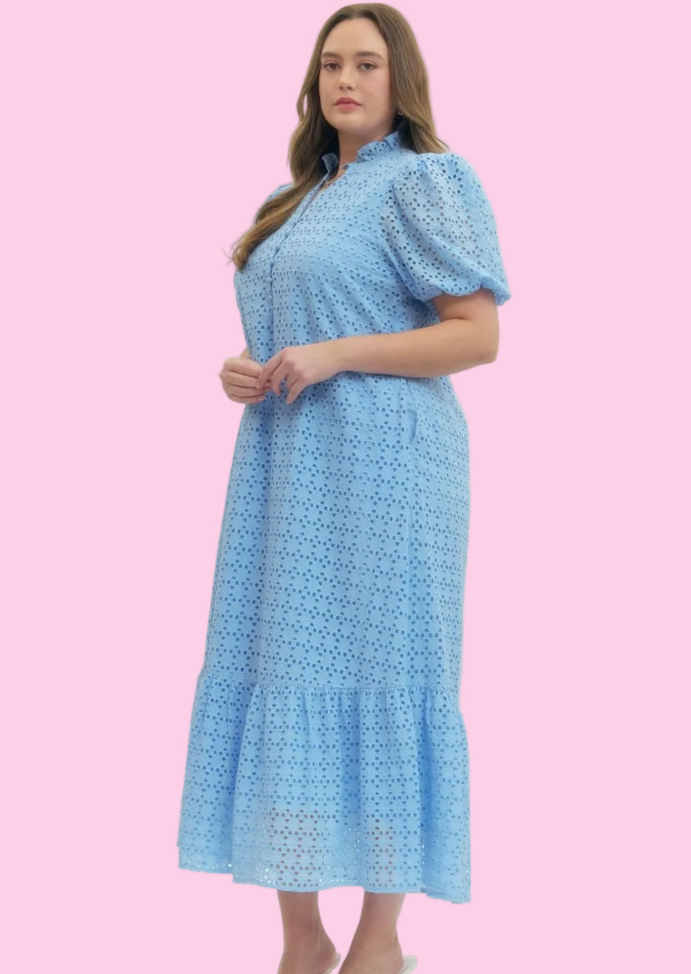 Dreamy Eyelet Light Blue Midi