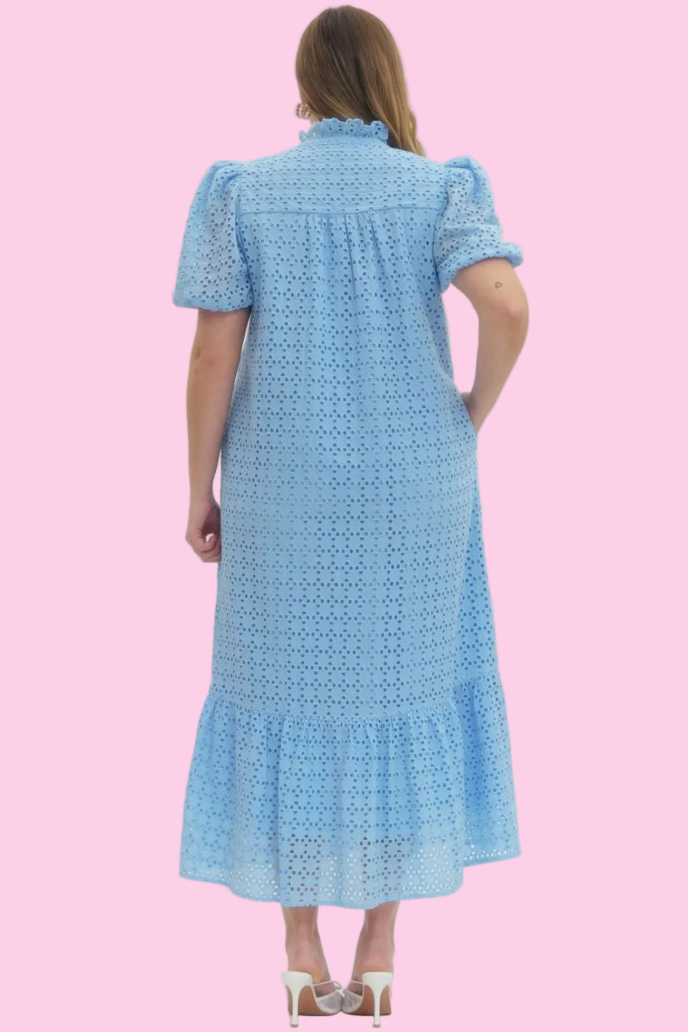 Dreamy Eyelet Light Blue Midi