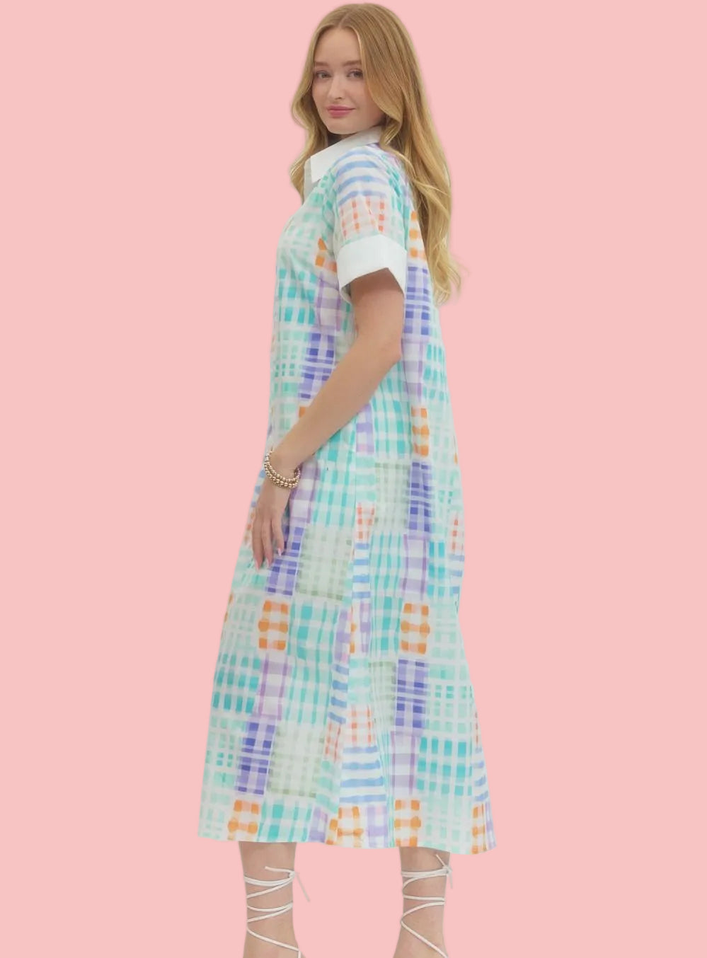 Playful Plaid Print Midi Dress