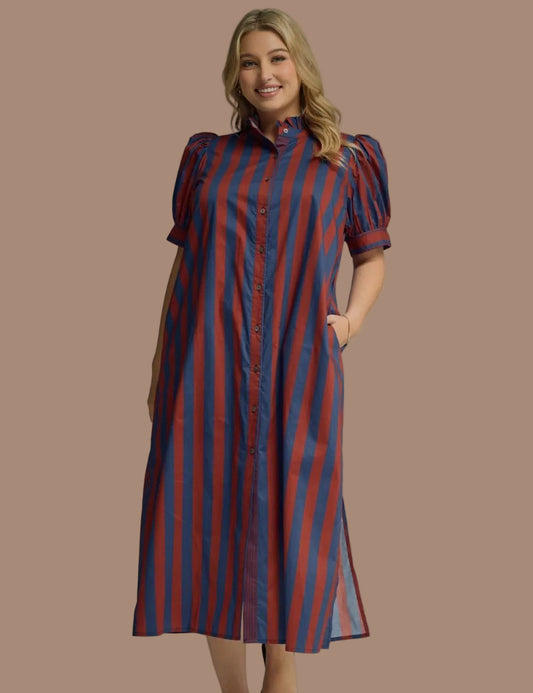 Navy Rust Striped Midi