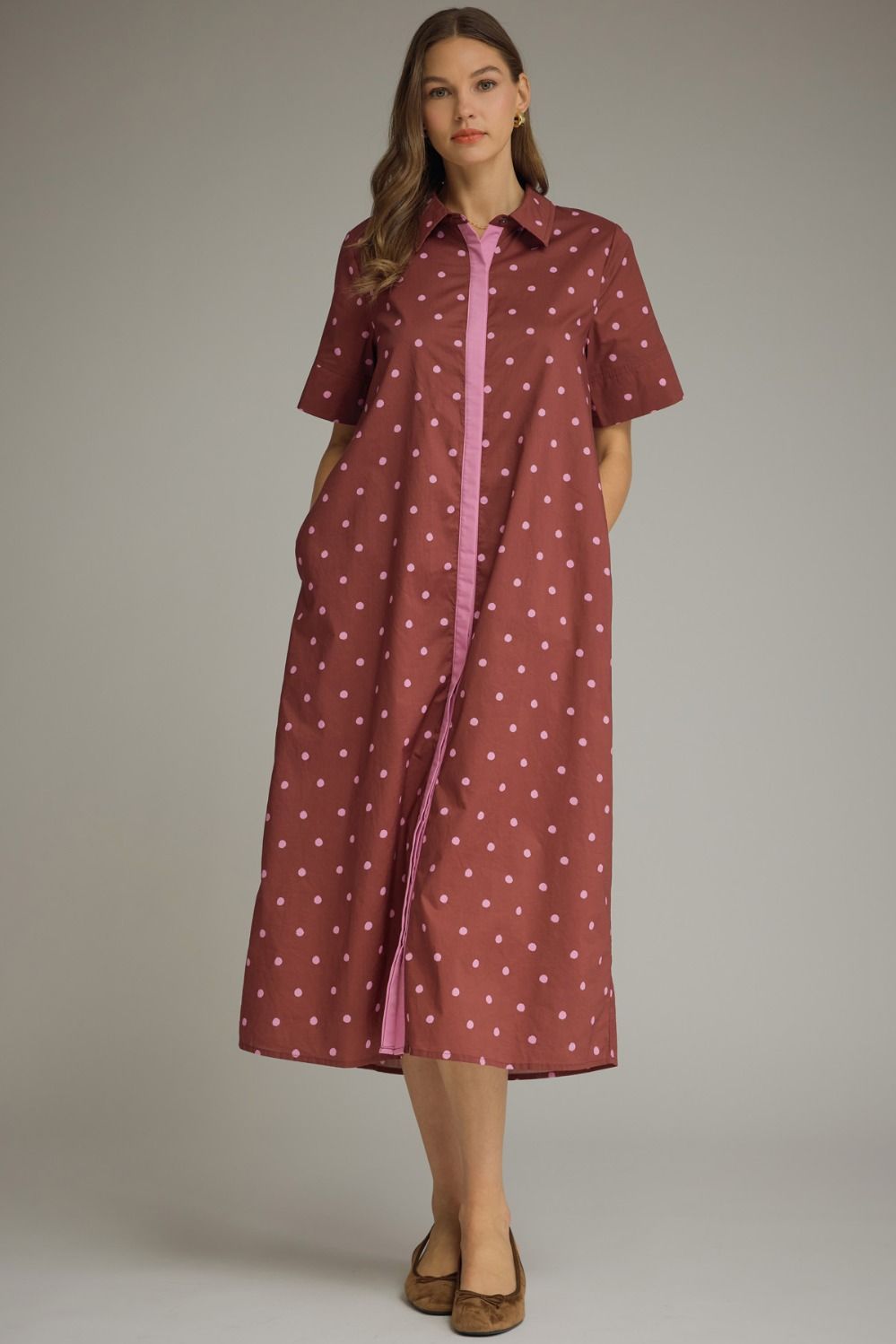 Polka Dot Burgundy Midi Dress