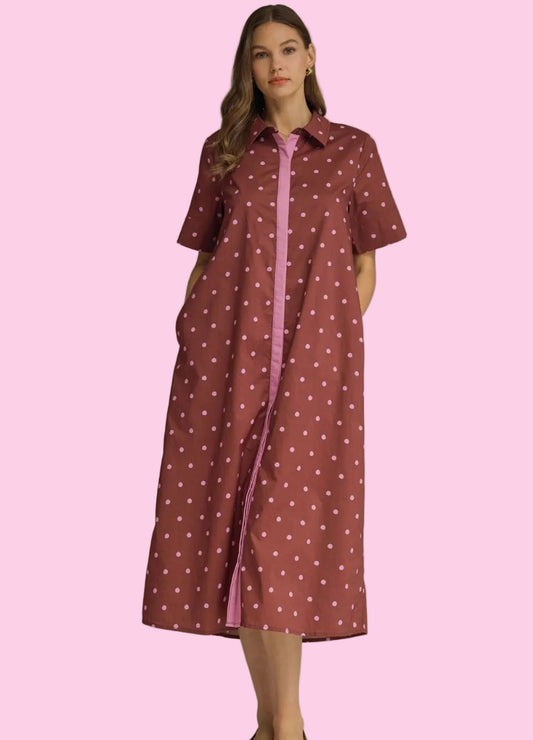 Polka Dot Burgundy Midi Dress