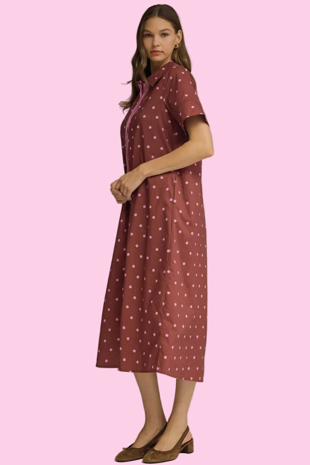 Polka Dot Burgundy Midi Dress