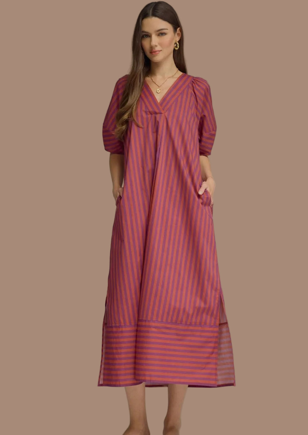 Plum & Rust Stripe Midi Dress