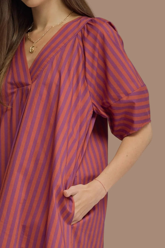 Plum & Rust Stripe Midi Dress