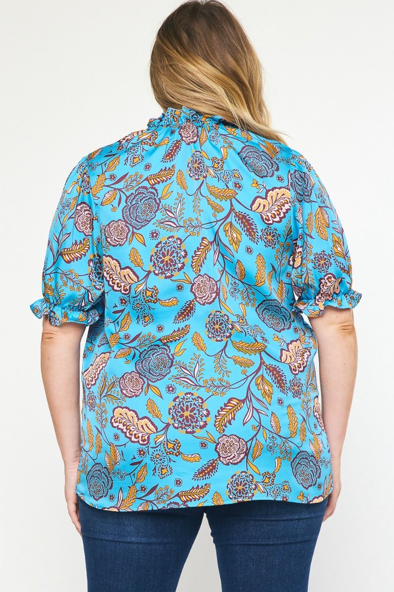 Blue/Gold Floral Print Top