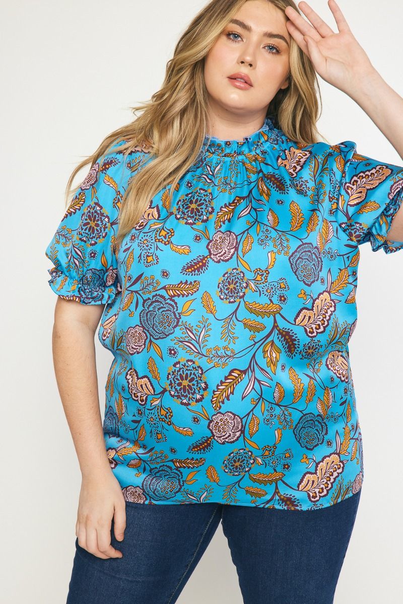 Blue/Gold Floral Print Top