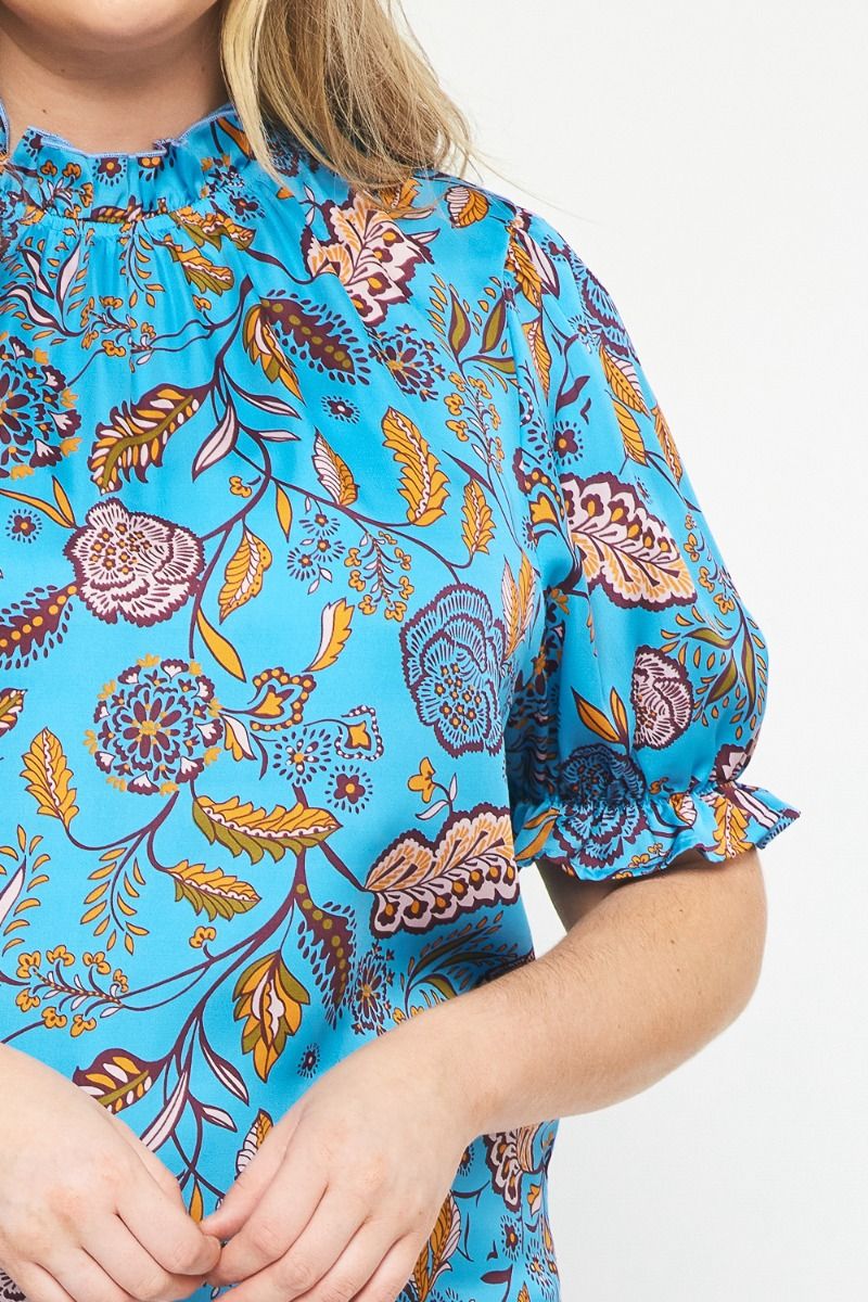 Blue/Gold Floral Print Top