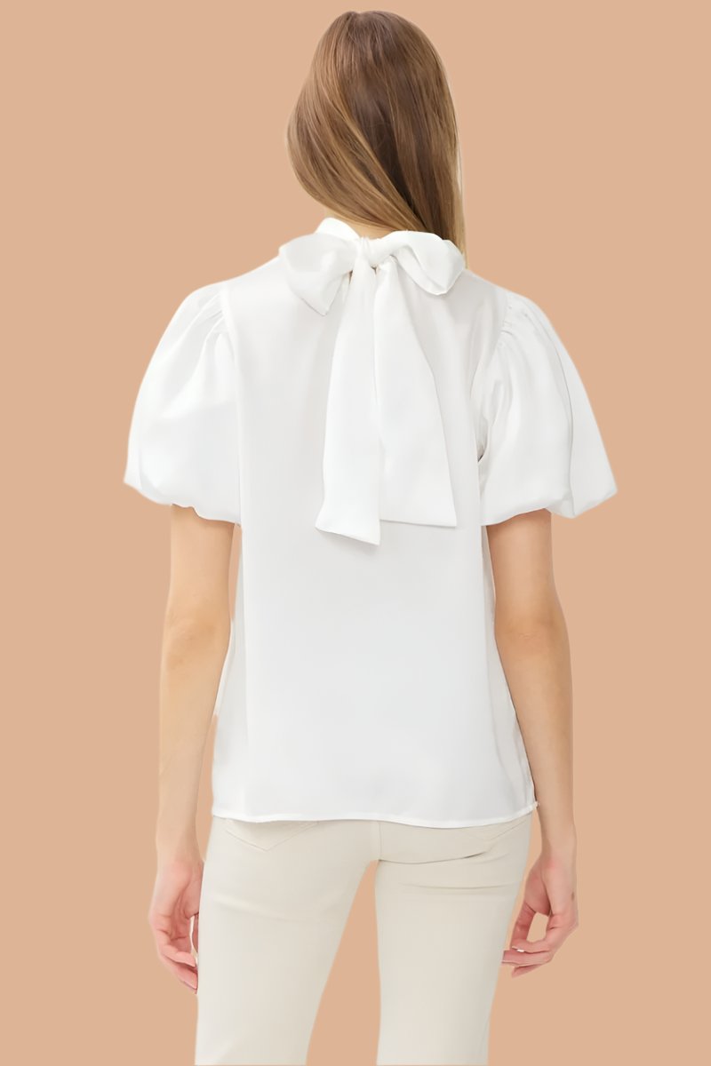 Off White Satin high neck puff sleeve top