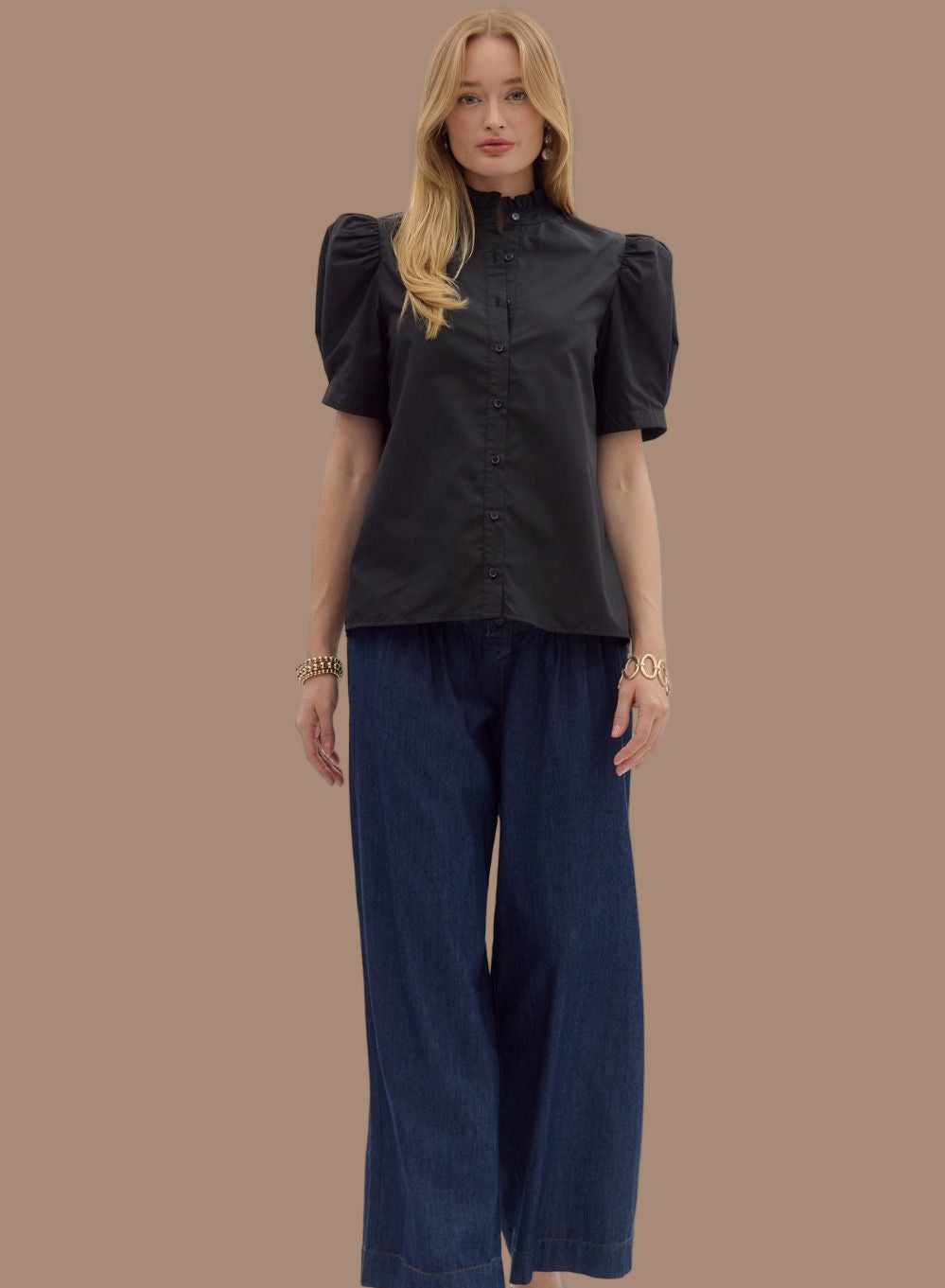 Midnight Black Button Front Top