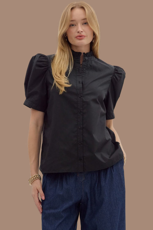 Midnight Black Button Front Top