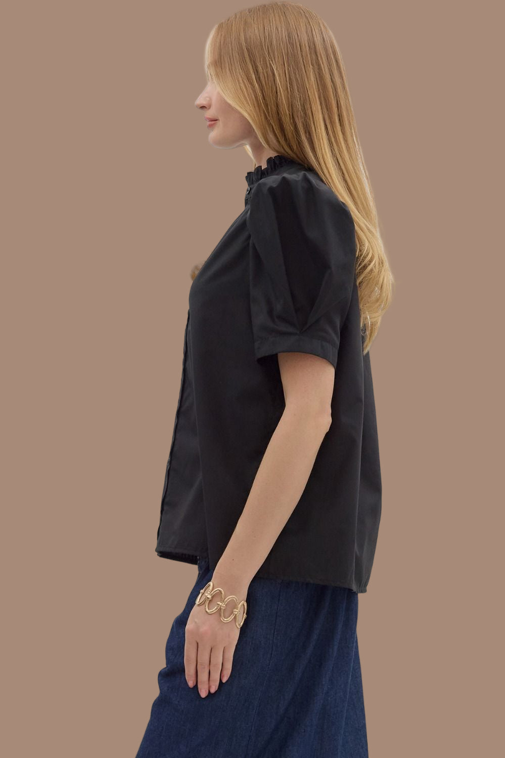 Midnight Black Button Front Top