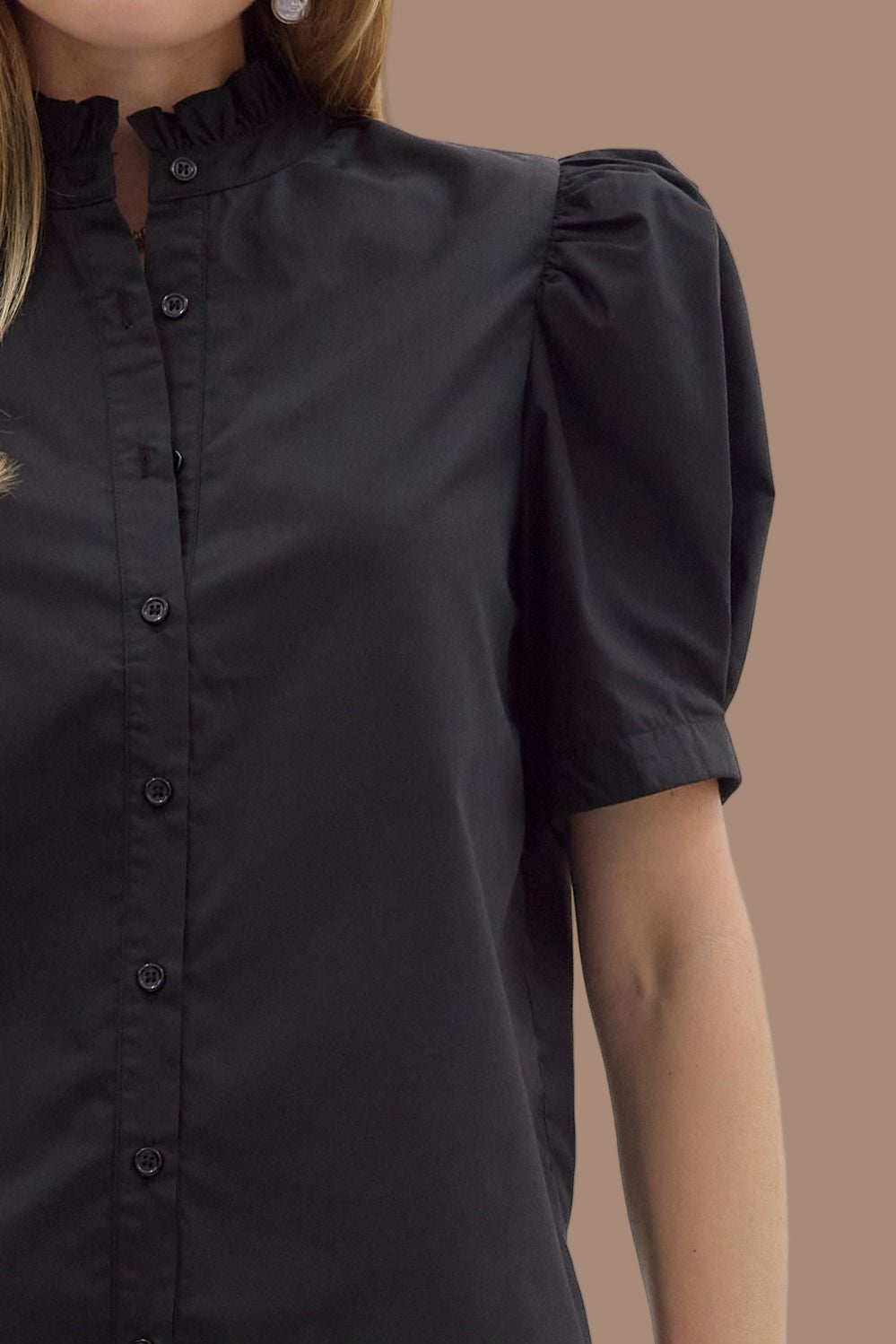 Midnight Black Button Front Top