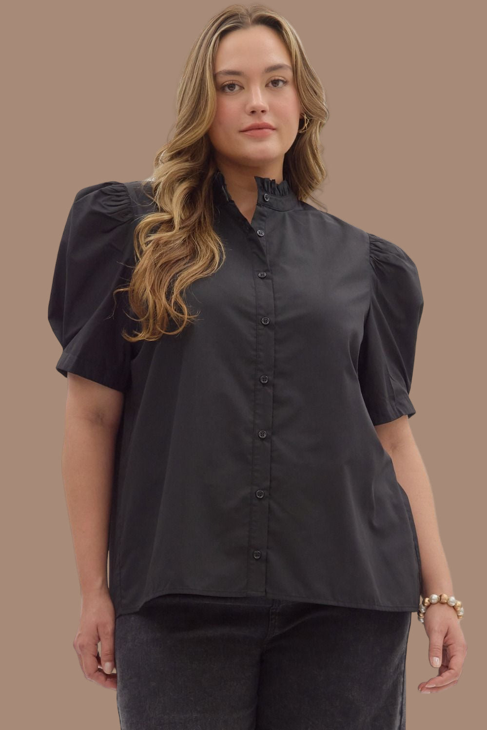 Midnight Black Button Front Top