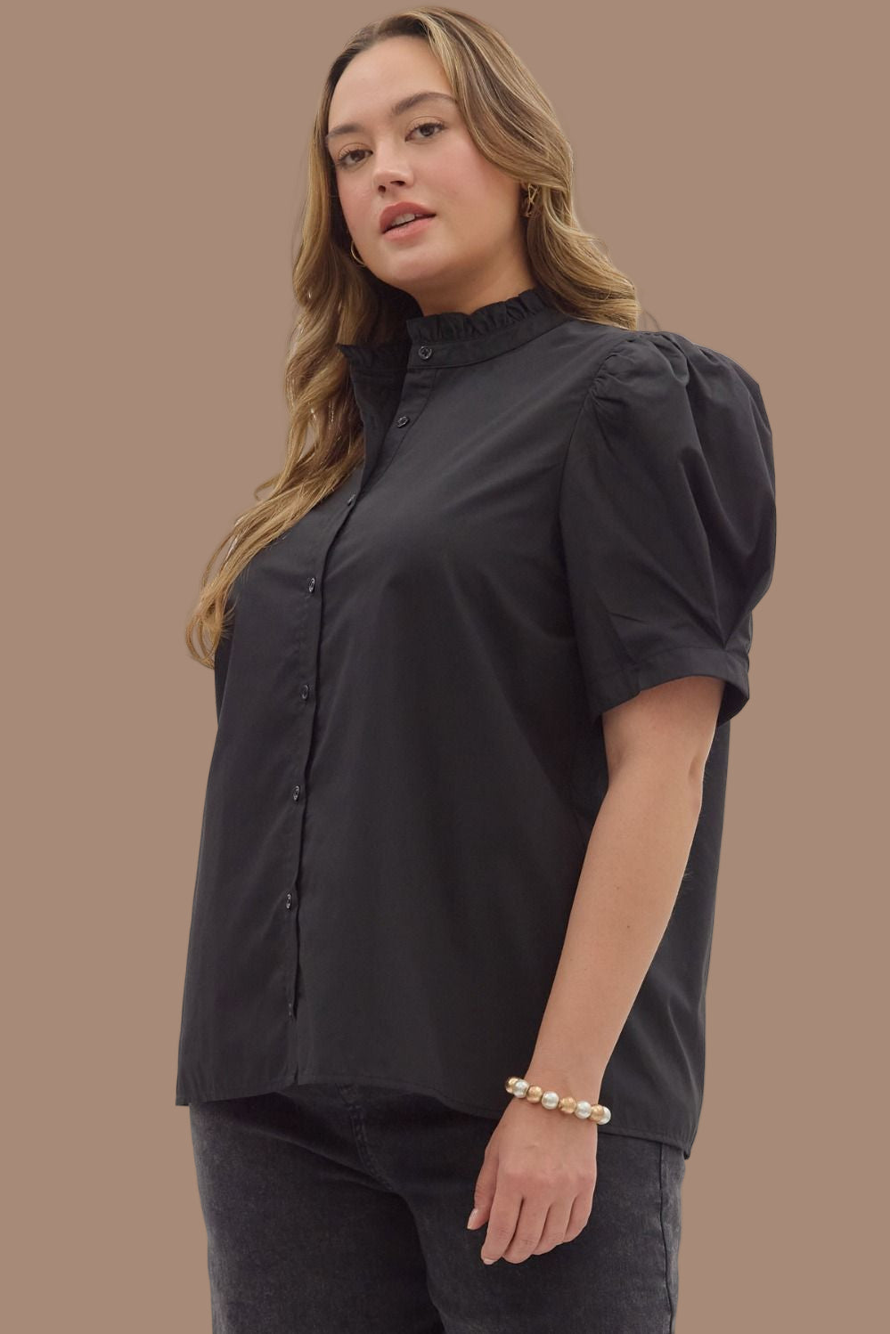 Midnight Black Button Front Top