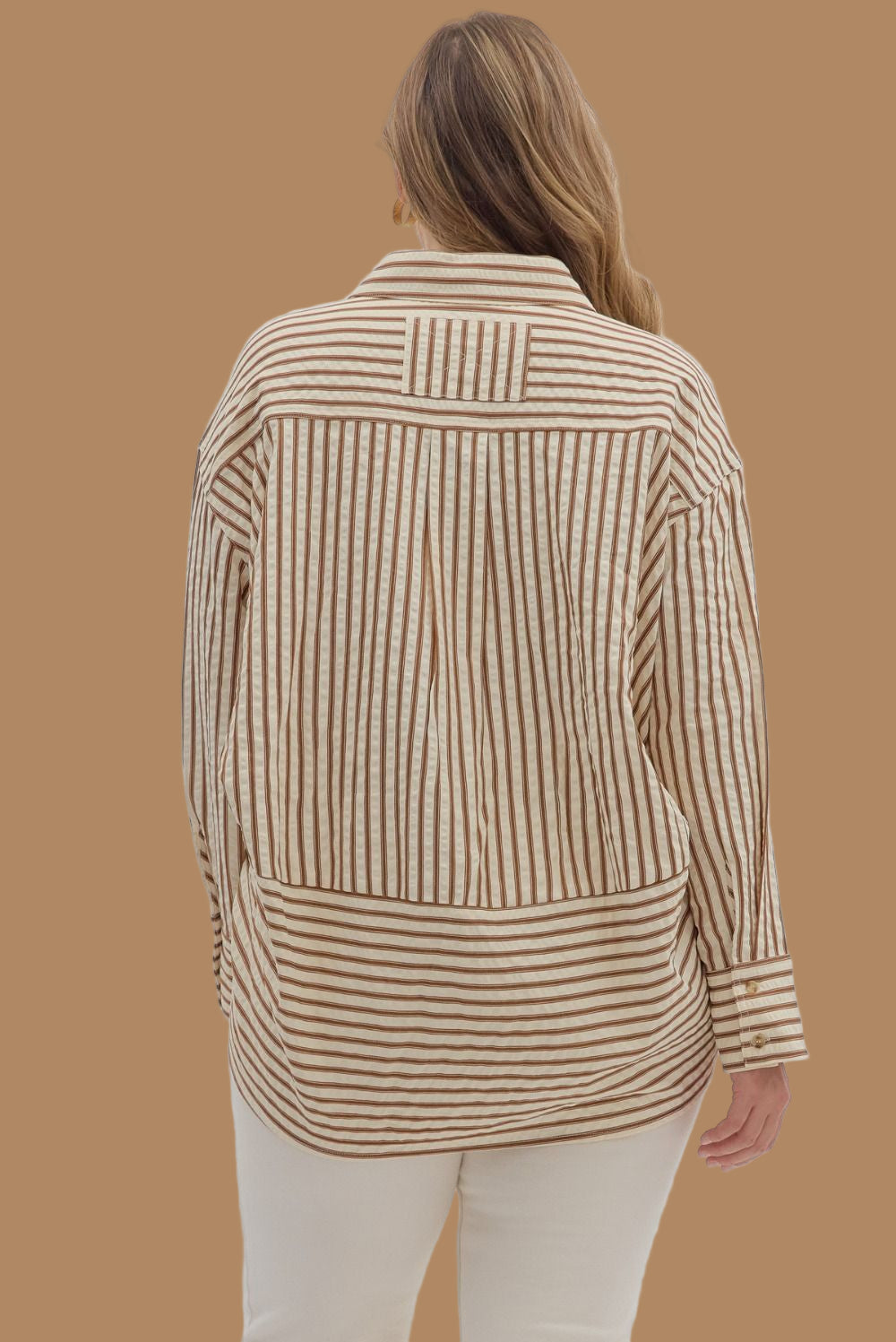 Latte Striped Button Up Top