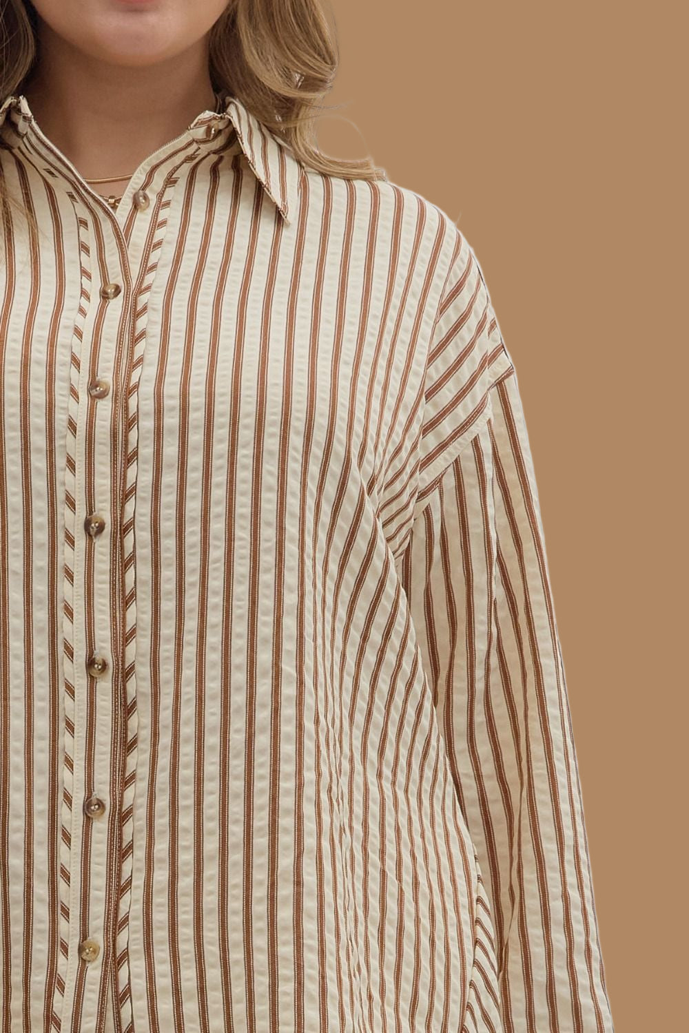 Latte Striped Button Up Top