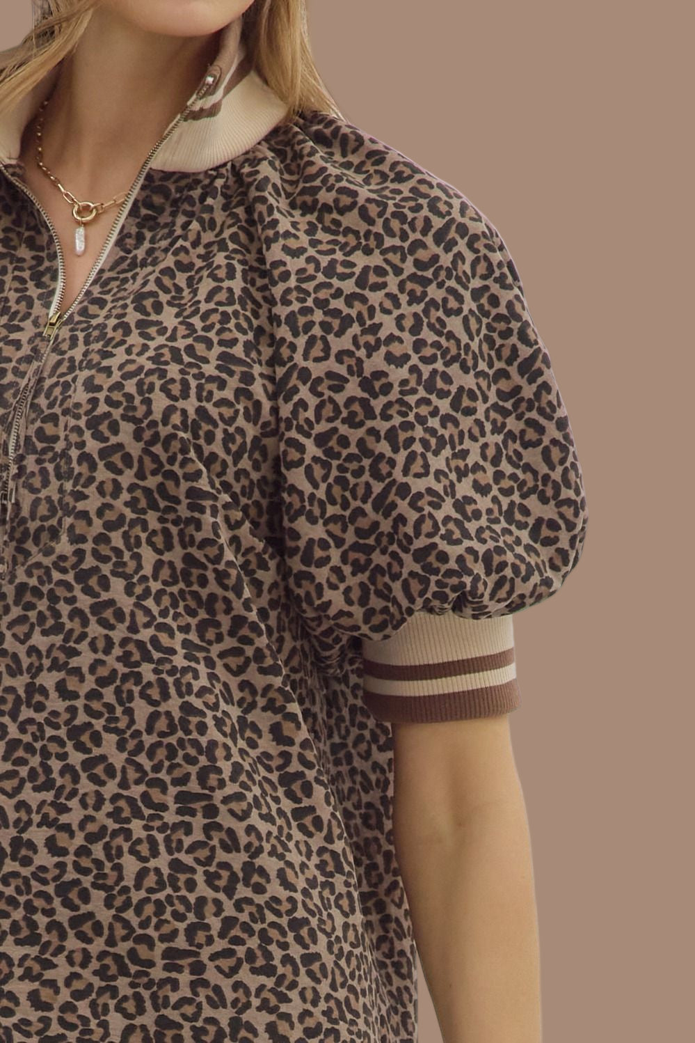 Mocha Leopard Half Zip Top