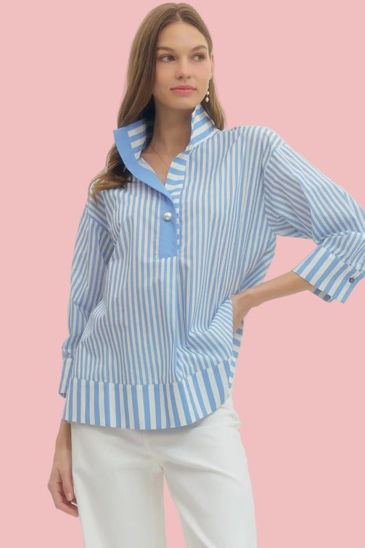 Blue Pearl Striped Top