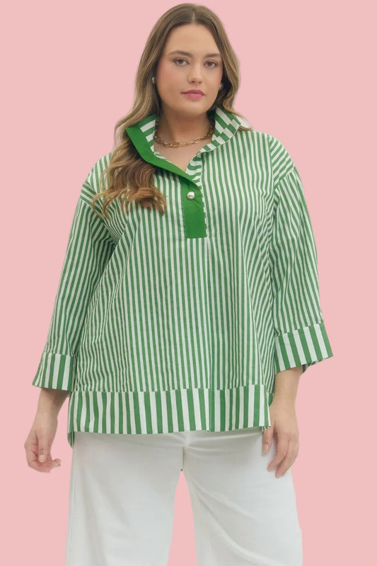 Green Pearl Striped Top