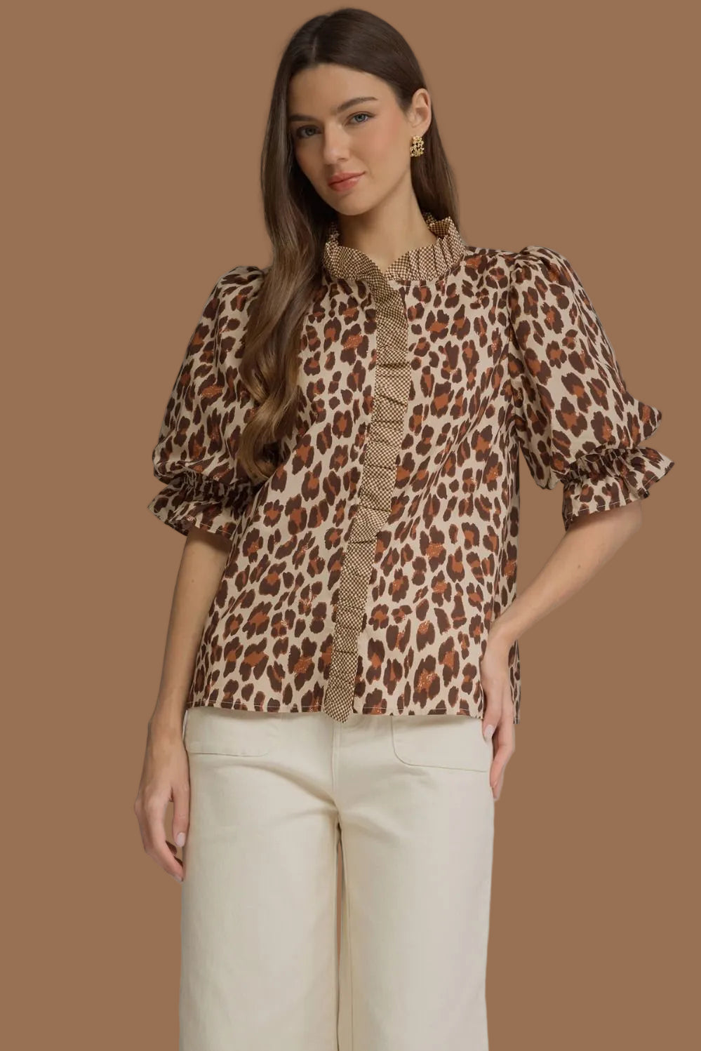 Ecru Leopard Print Top