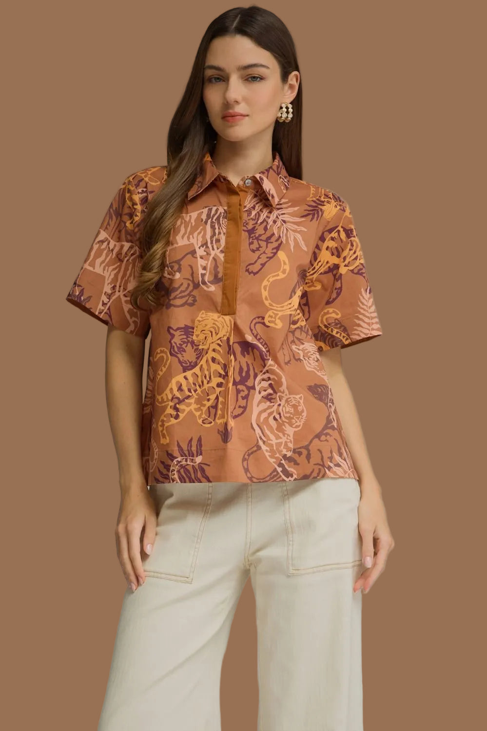 Tiger Patterned Collared Top