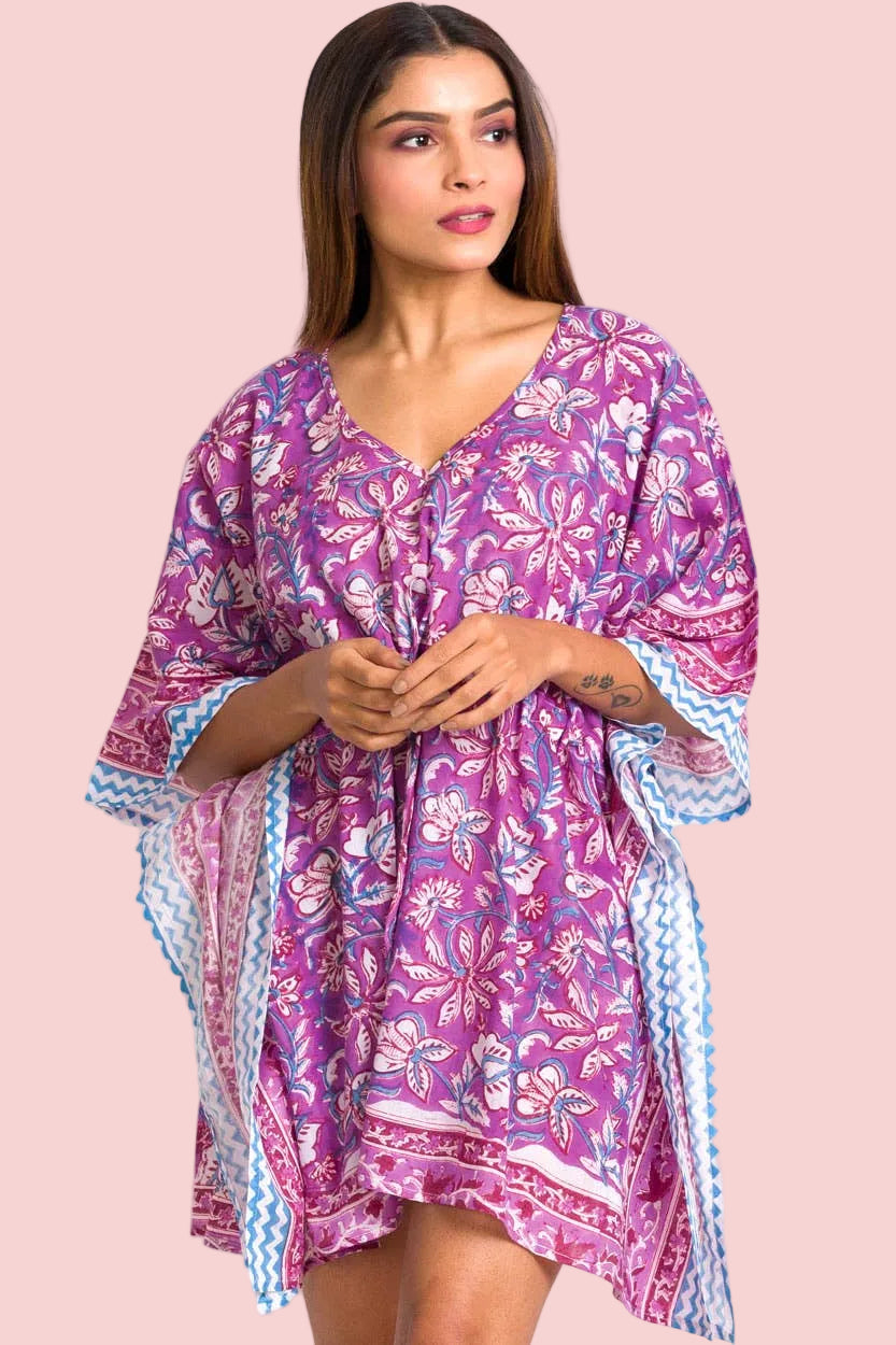 Purple Block Printed Swim Coverup