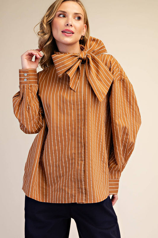 High Neck Camel Stripe Shirt