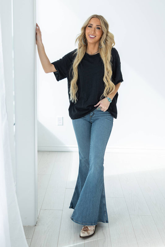 Black Short Sleeve Cotton Top