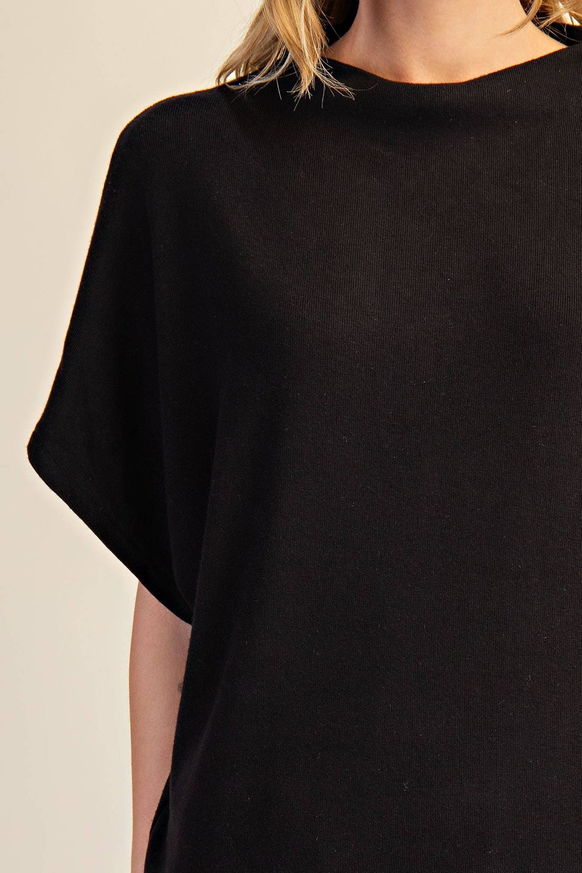 Mock Neck Black Short Sleeve Knit Top