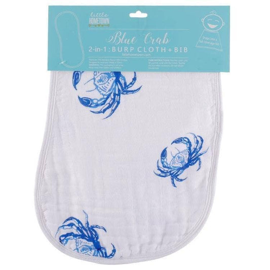 Blue Crab Baby Burp Cloth and Bib 2 in 1  Absorbent and Gentle on Newborn Skin