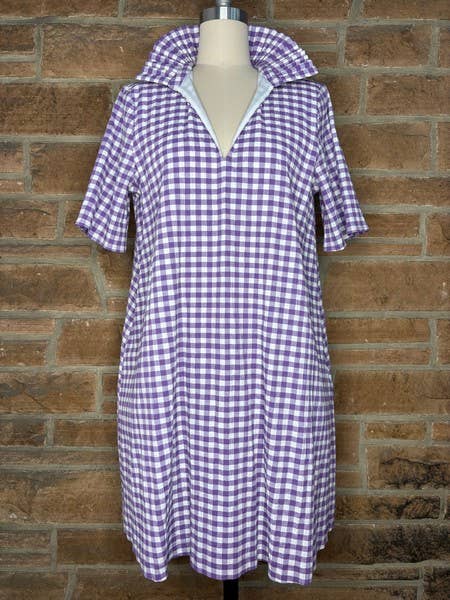 Pop Collar Cotton Olivia Purple Seersucker Dress