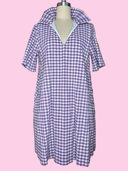 Pop Collar Cotton Olivia Purple Seersucker Dress