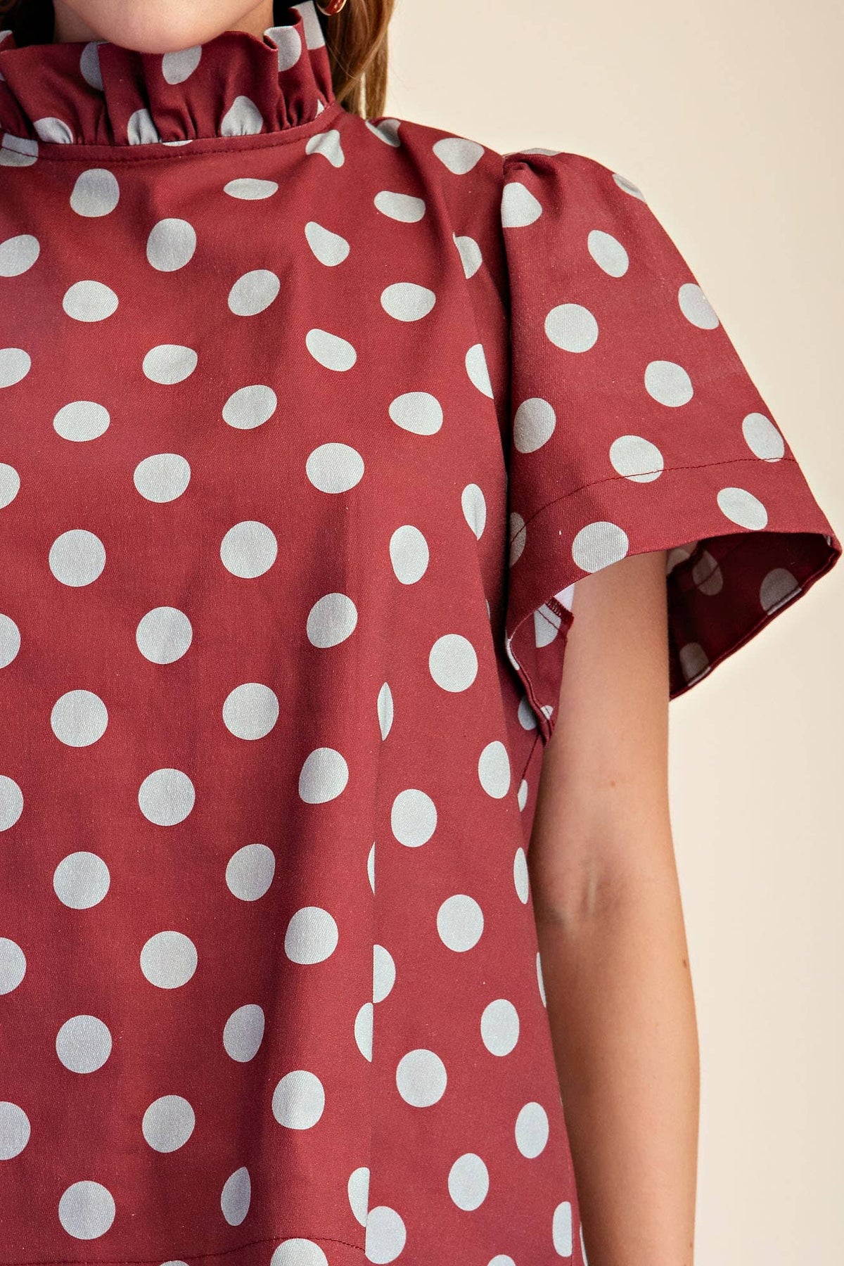 Polka Dot Burgundy Ruffle Top