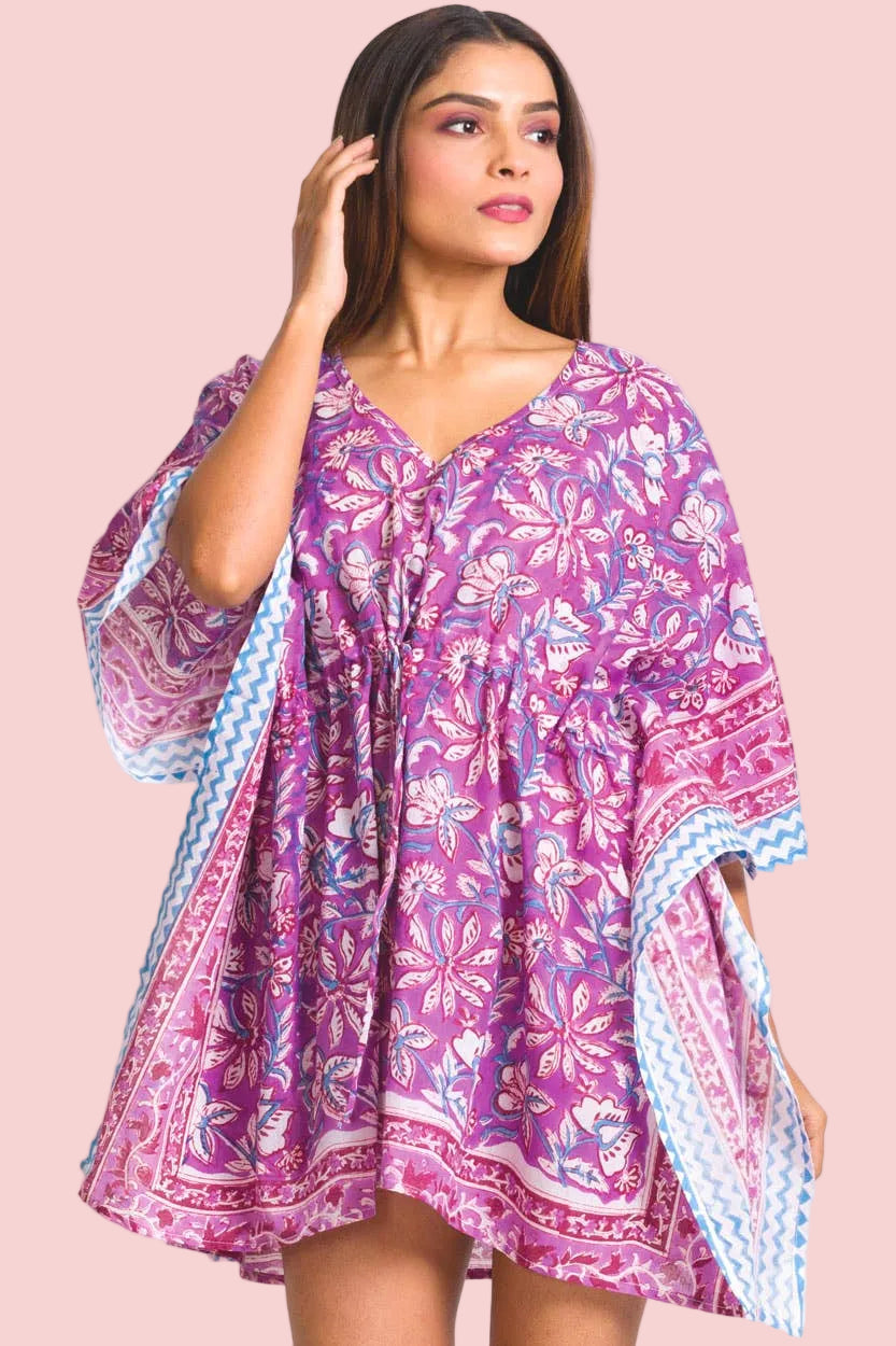 Purple Block Printed Swim Coverup