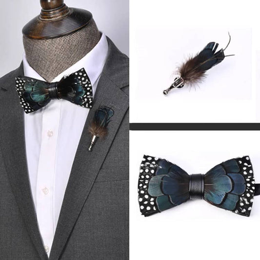 Feather Bowtie Polka Dot with Green/Blue Accent