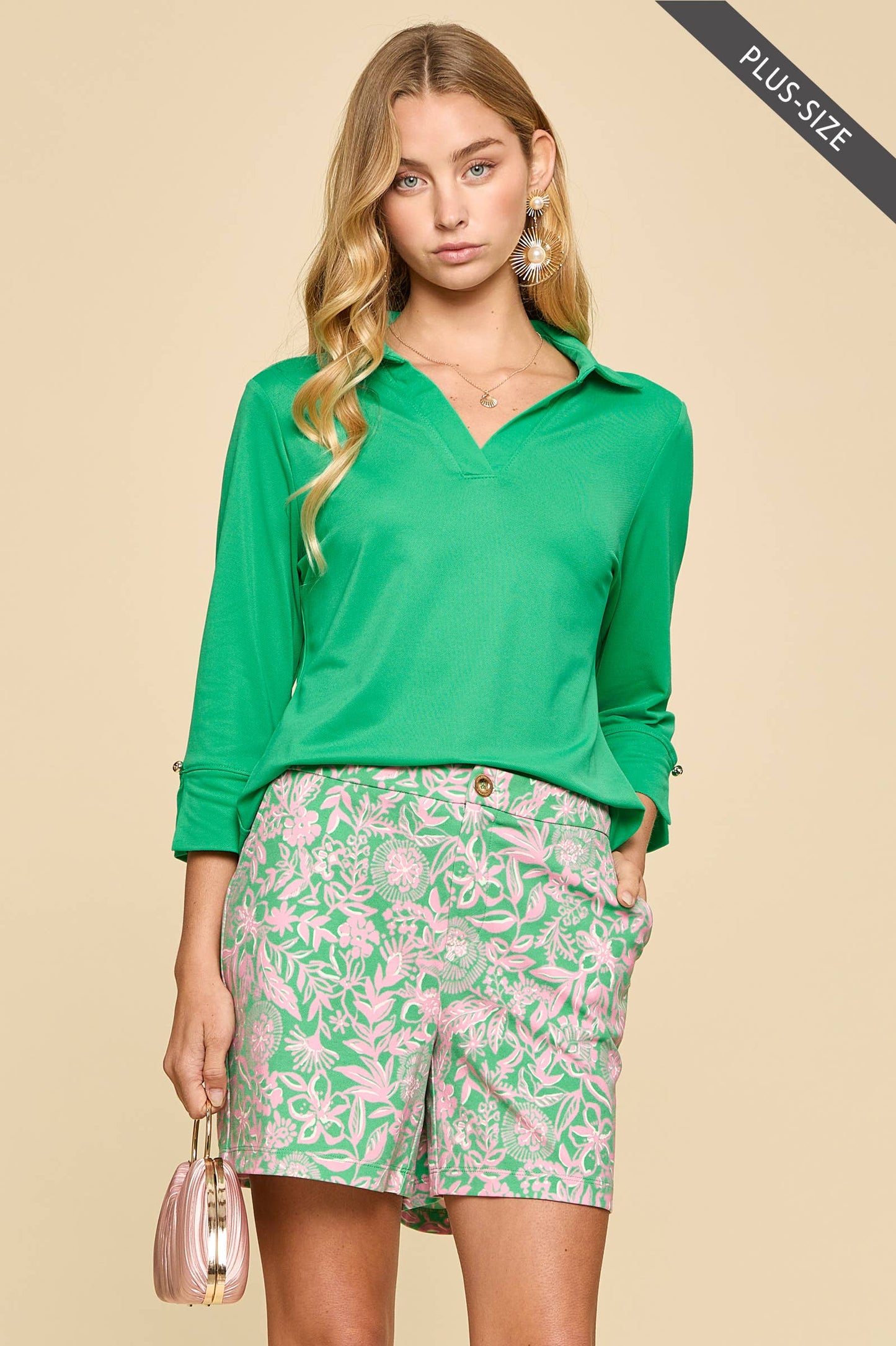 Cabana Green Lightweight Sun-Cool 3/4 Sleeve Blouse